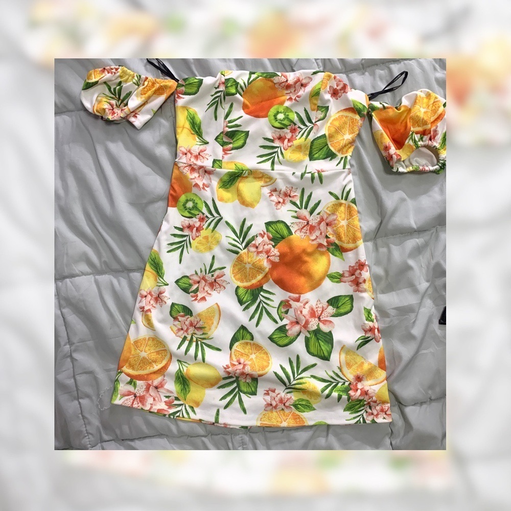 Forever 21 Citrus Print Off The Shoulder Mini Dress Small - Picture 3 of 7